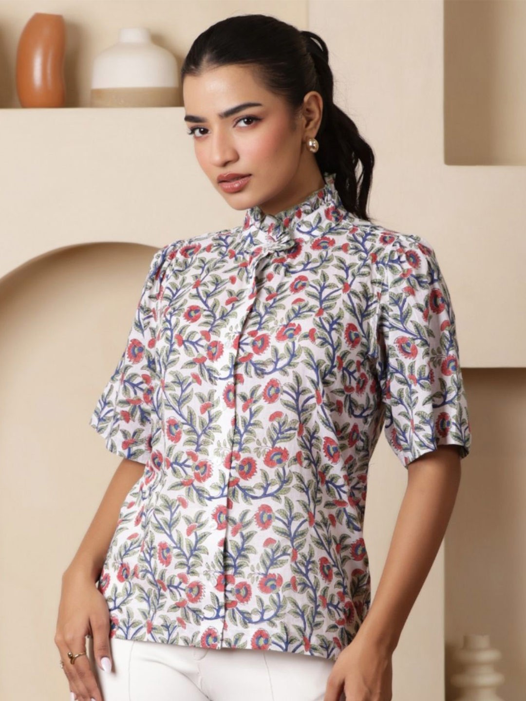 

SASSY SAJJA Floral Print Cotton Top, Multi