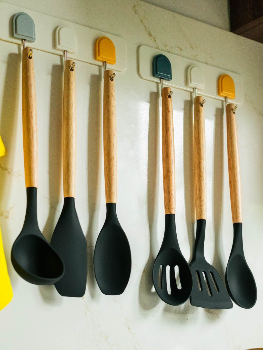 

10club Wooden Handles Silicone Cooking Spatulas Set of 6, Black