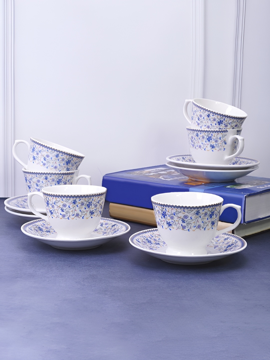 

UPC Set of 6-Premium Ceramic Printed Glossy Cups & Saucers, White
