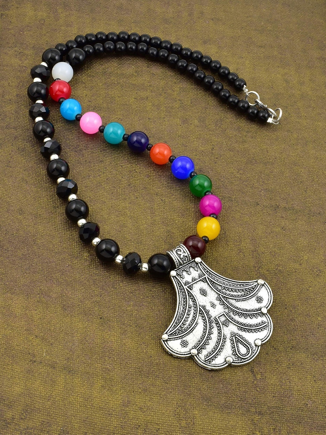 

HIGH TRENDZ Silver Handcrafted Necklace, Black