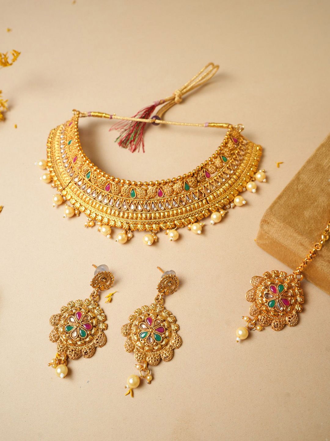 

VIRAASI Gold-Plated Stone-Studded Jewellery Set