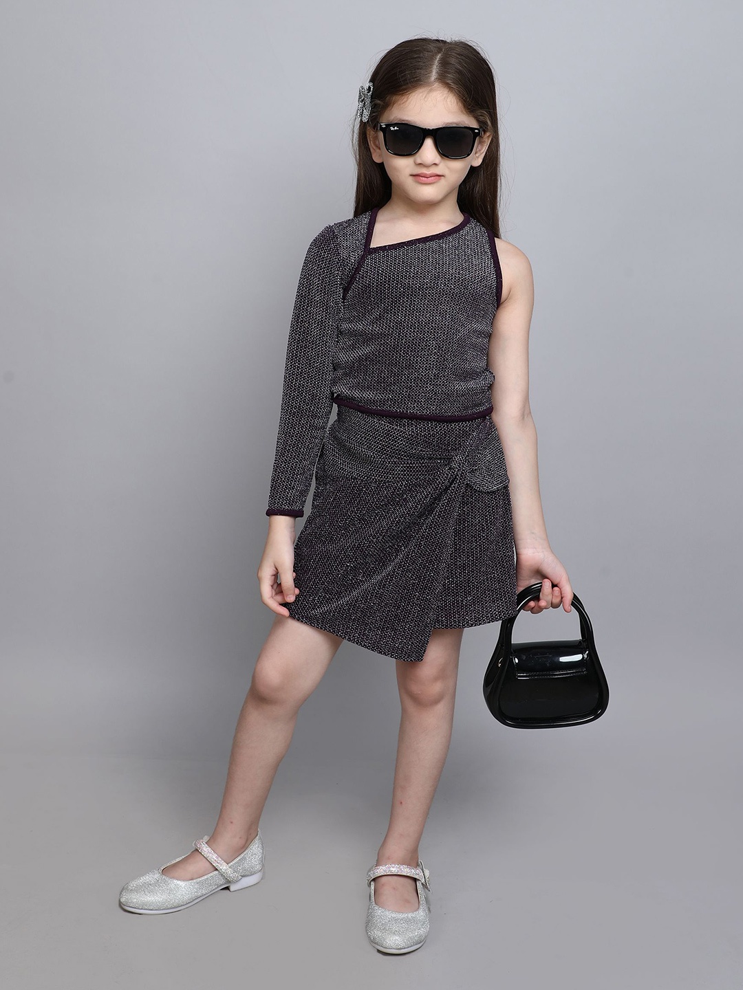 

taffykids Girls Embellished Top with Skirt, Purple