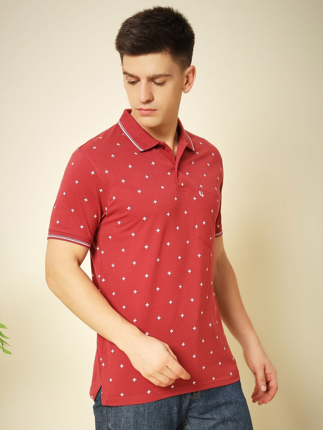 

UNIBERRY Men Printed Polo Collar T-shirt, Red