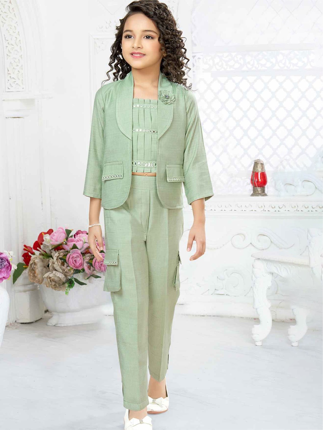 

Lagorii Girls Top with Trousers, Green