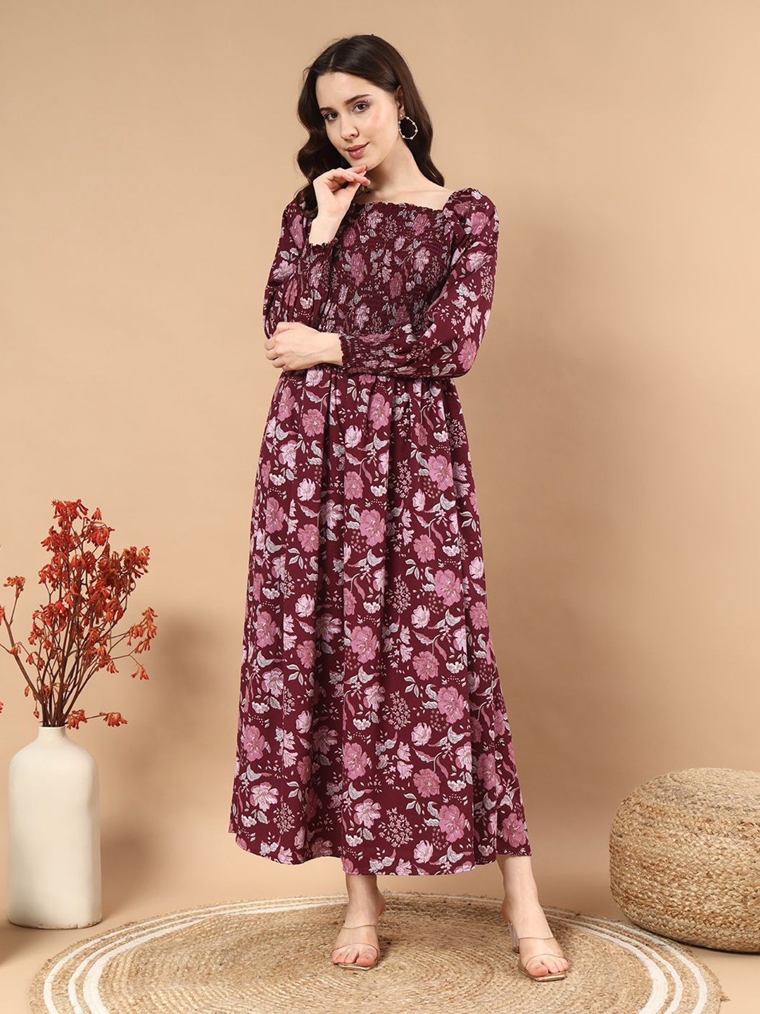 

STARWORD Women Floral print Fit & Flare Midi Dress, Purple