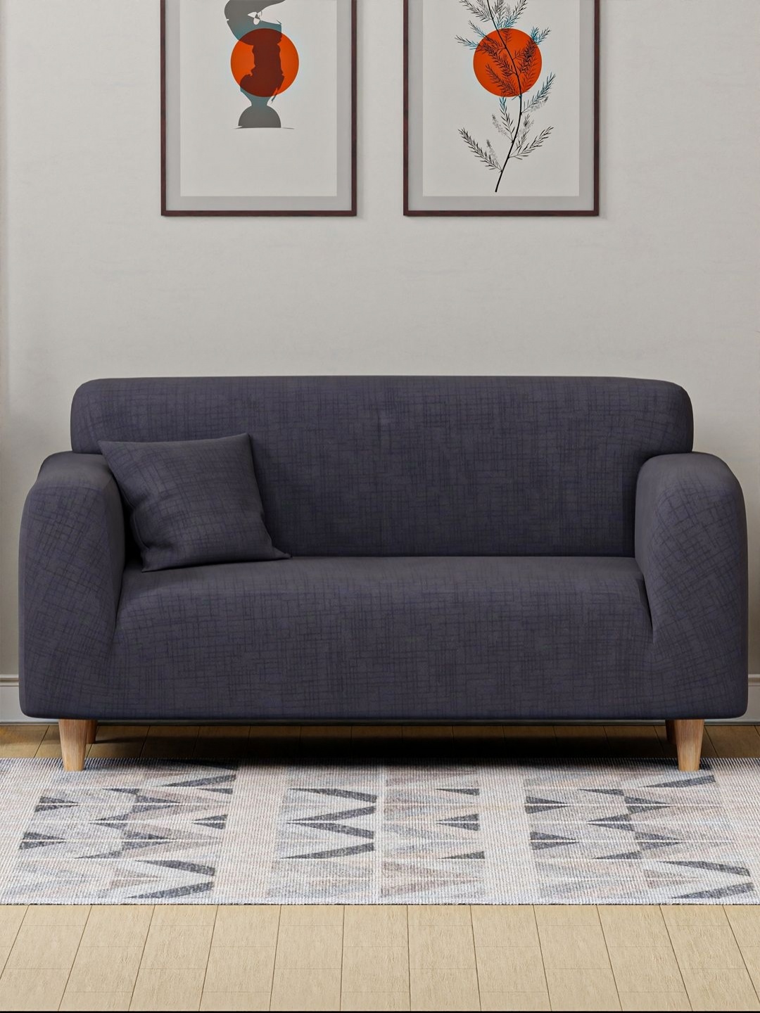 

Myntra Elegant Homes Blue Abstract Printed Two Seater Sofa Cover With Cushion Cover