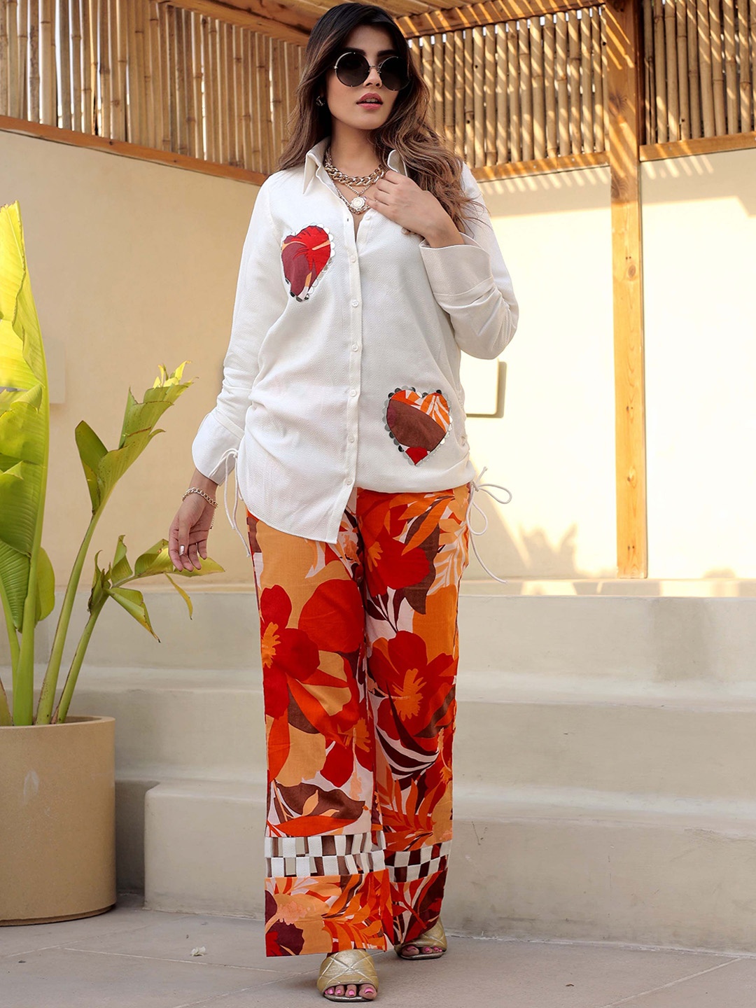 

LABEL ADITI HUNDIA Pure Cotton Shirt With Trouser, White