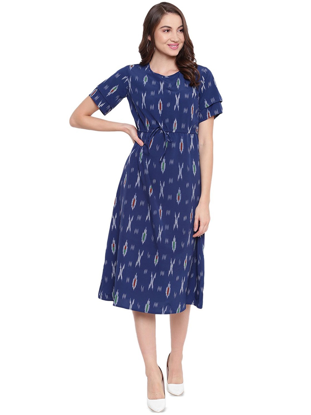 

DressBerry Women Abstract Print A-Line Midi Dress, Blue