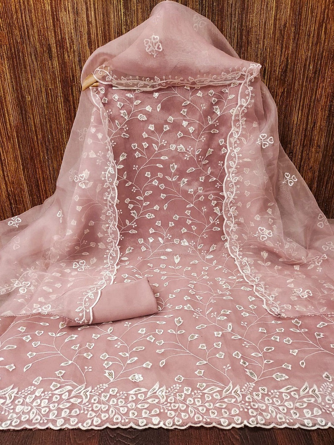 

mimi design Unstitched Dress Material, Peach