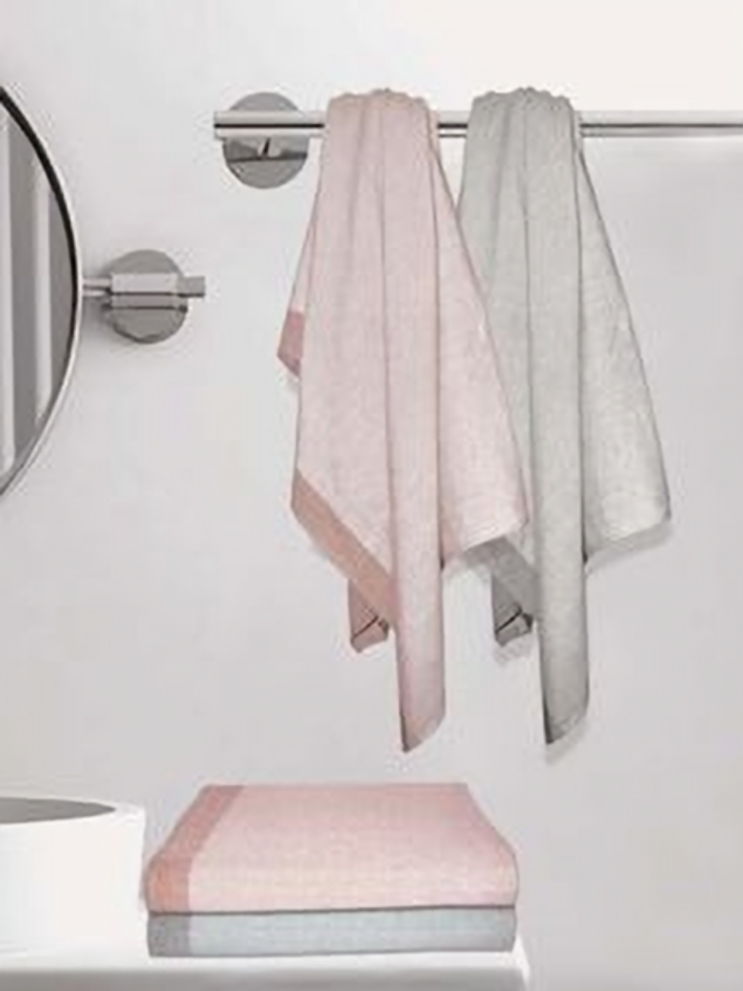 

Athom Living Astar Pink & Grey 4 Pieces Striped Printed Cotton 210 GSM Bath Towels