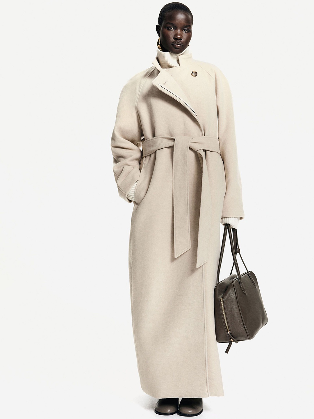 

H&M Women Maxi Tie-Belt Coat, Beige