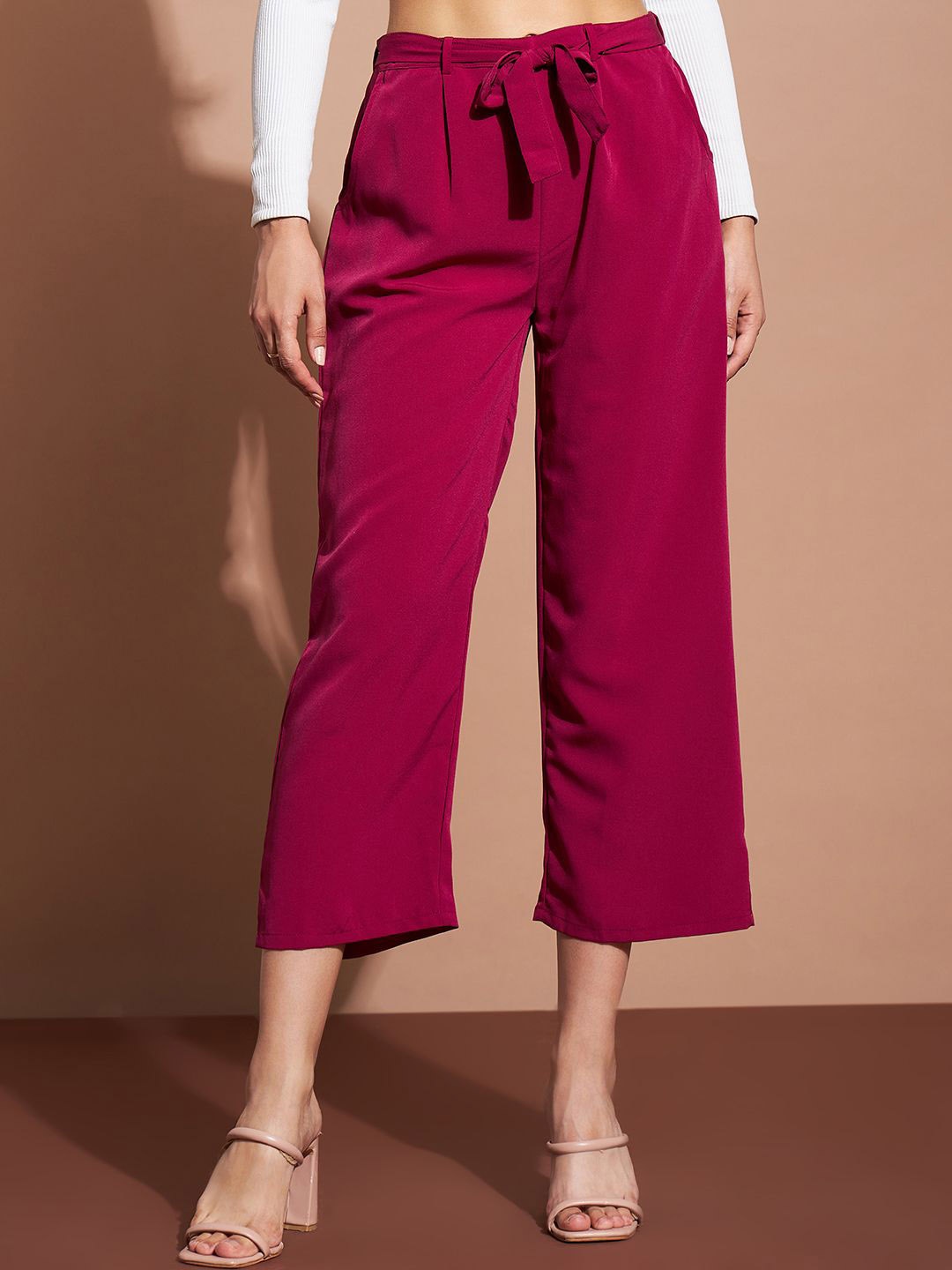 

DressBerry Women Mid-Rise Flared Culottes Trouser, Magenta