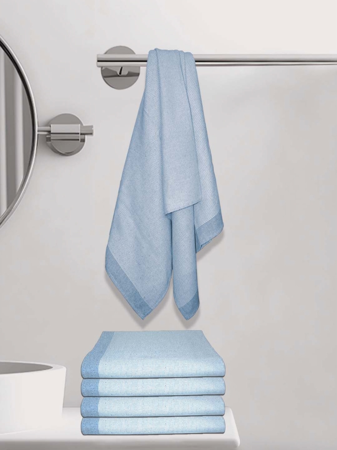 

Athom Living Blue & White 5 Pieces Printed Cotton 210 GSM Bath Towel