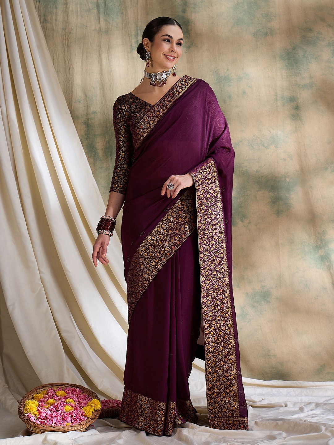 

Suha Embroidered Art Silk Saree, Purple