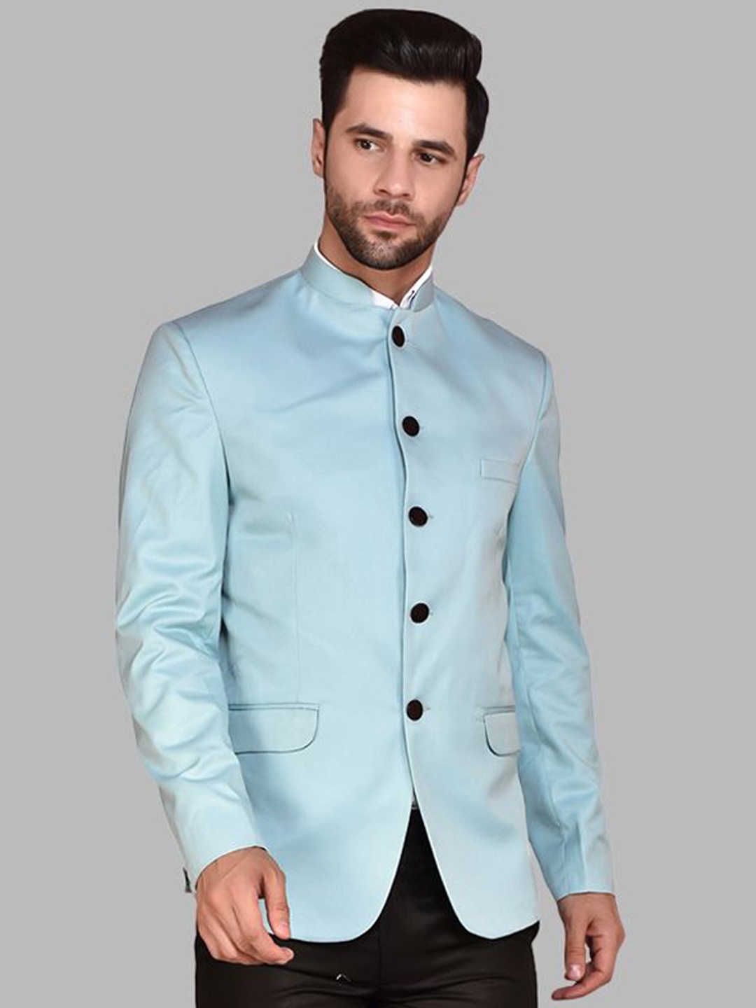 

PRINTINDIA Single Breasted Bandhgala Blazer, Blue