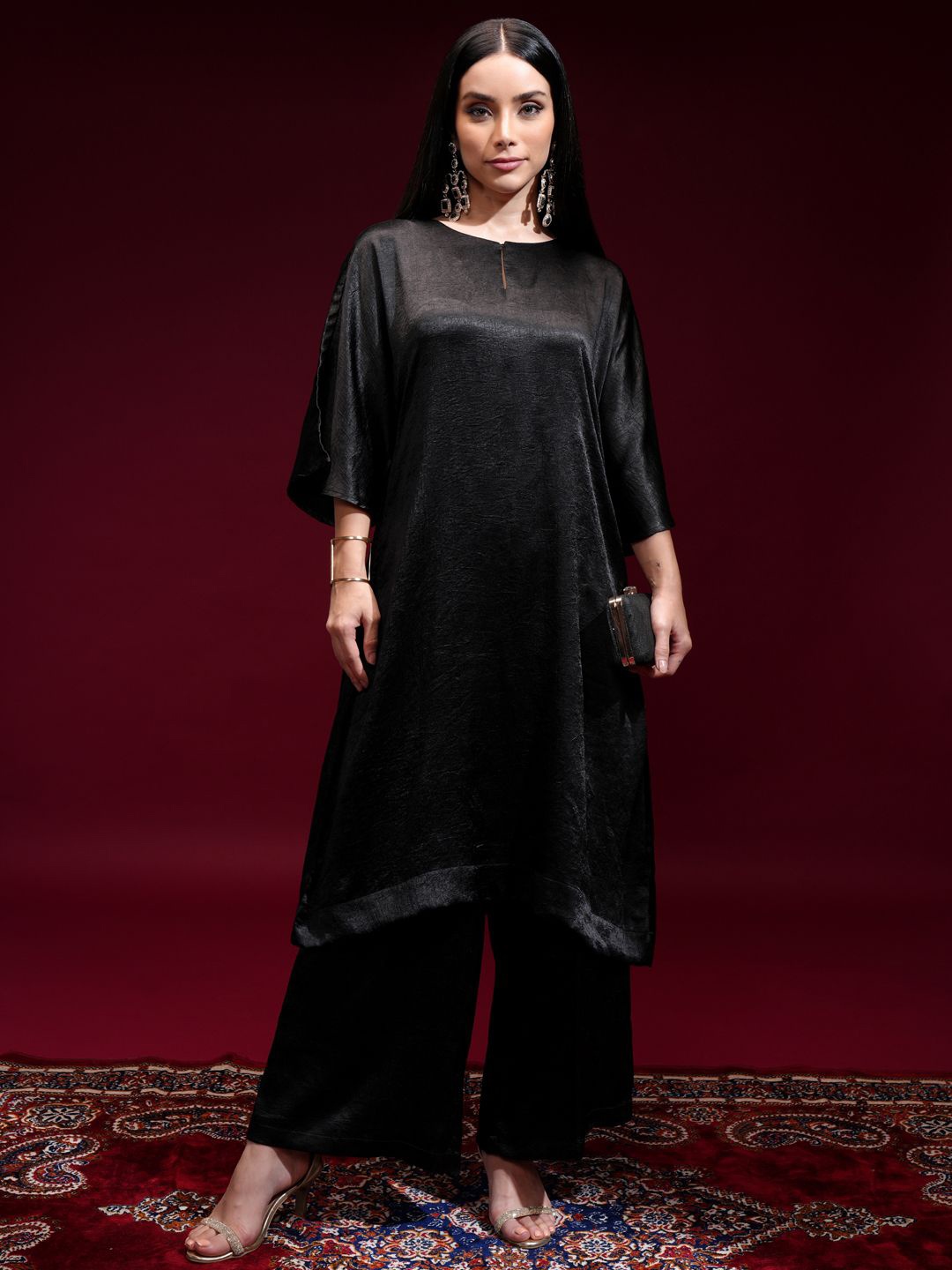 

Vishudh Round Neck Tunic With Palazzo, Black