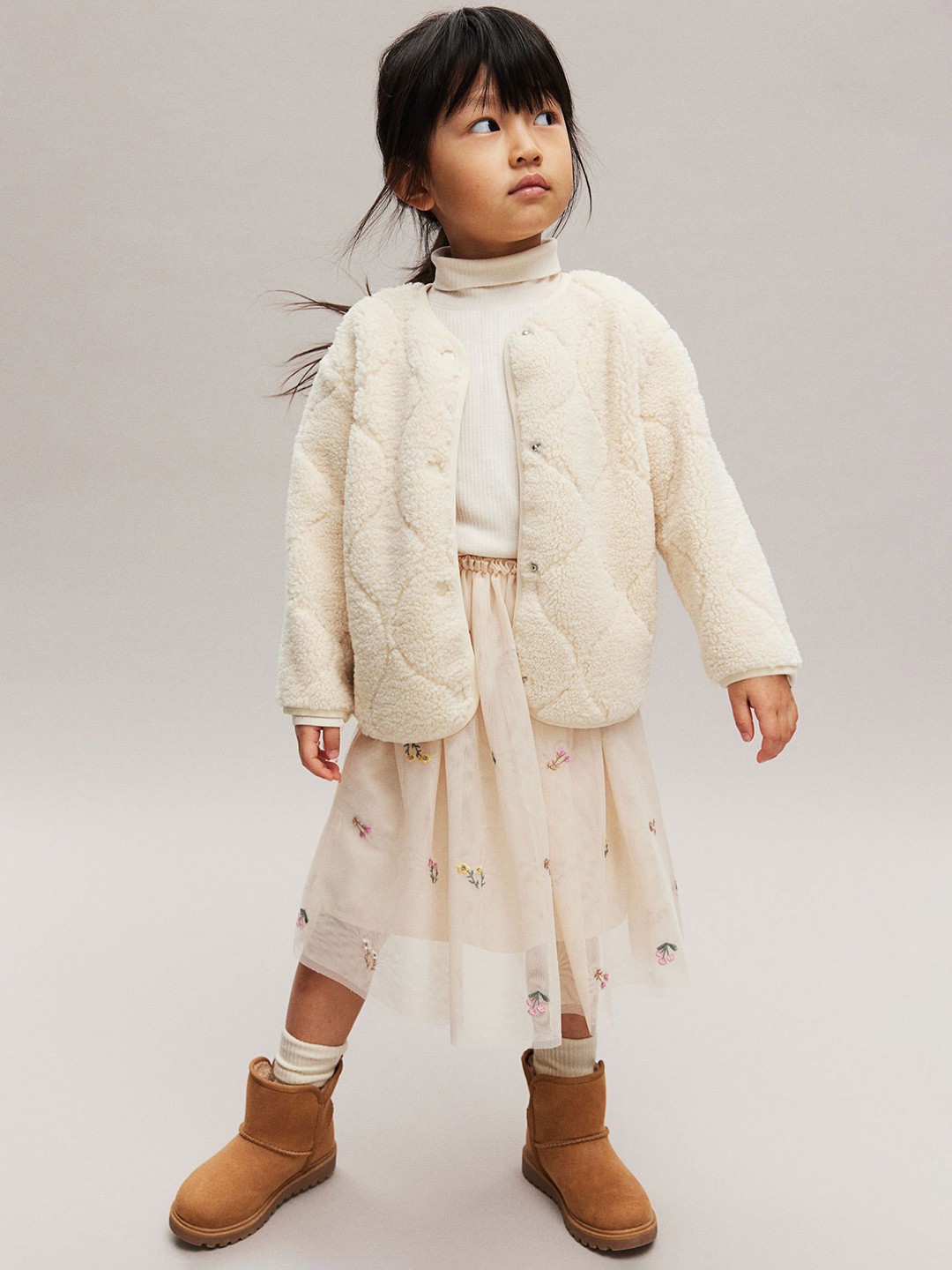 

H&M Girls Quilted Teddy Jacket, Beige