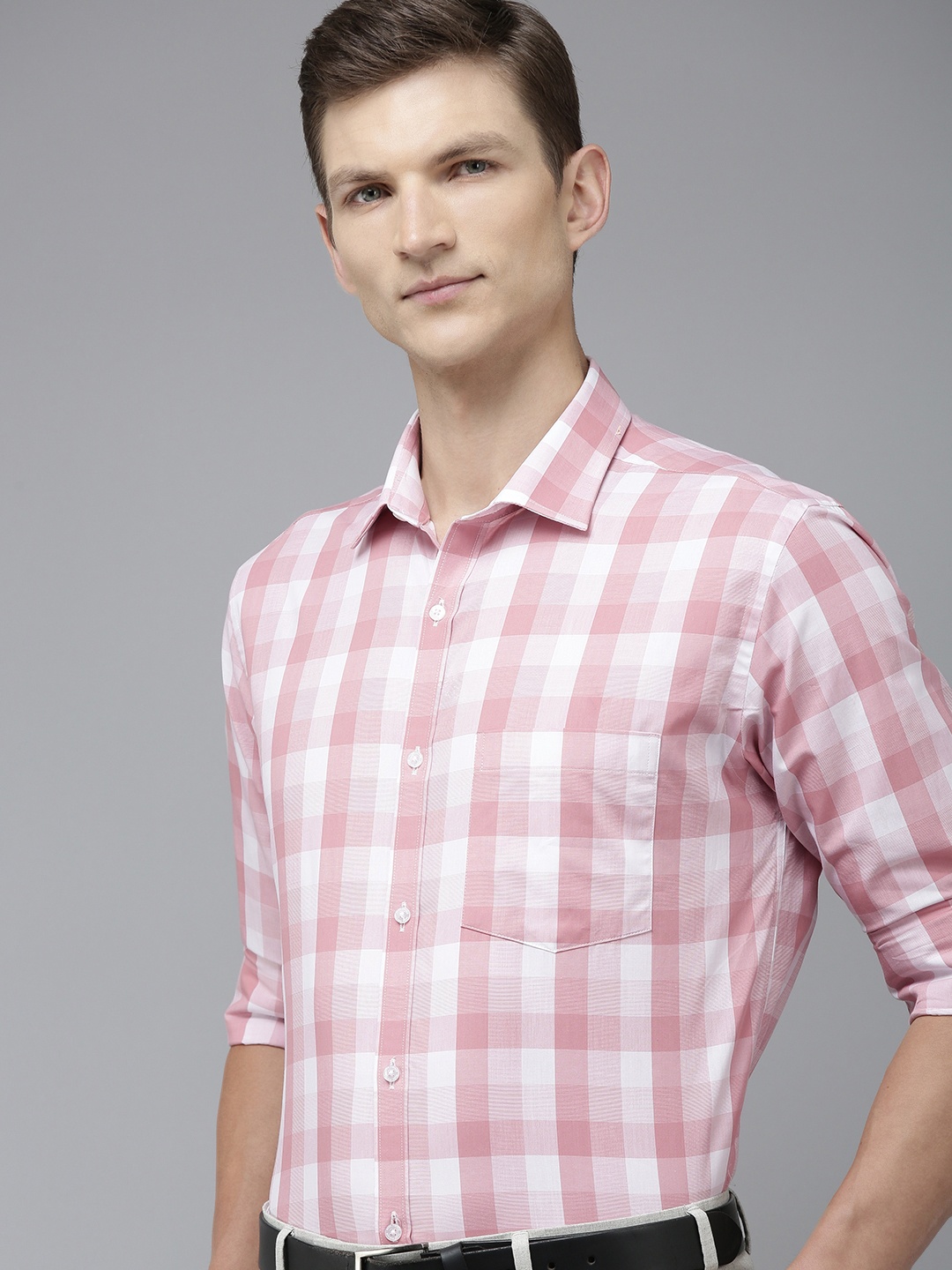 

Park Avenue Slim Fit Checked Pure Cotton Formal Shirt, Pink