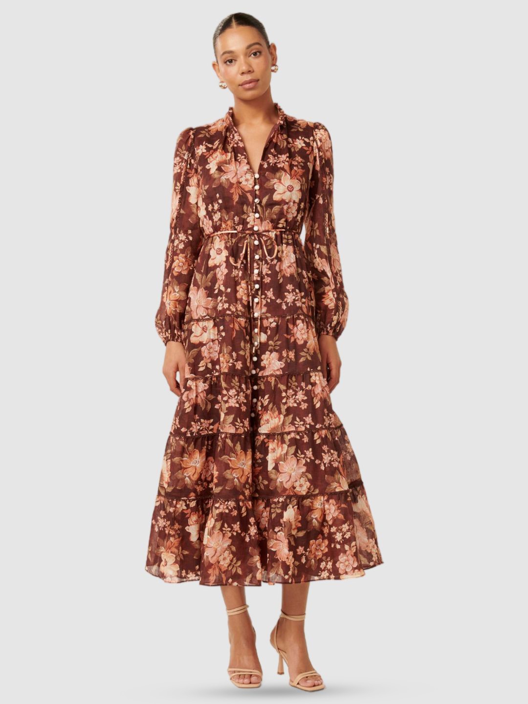 

Forever New Floral Print Bishop Sleeve A-Line Midi Dress, Multi