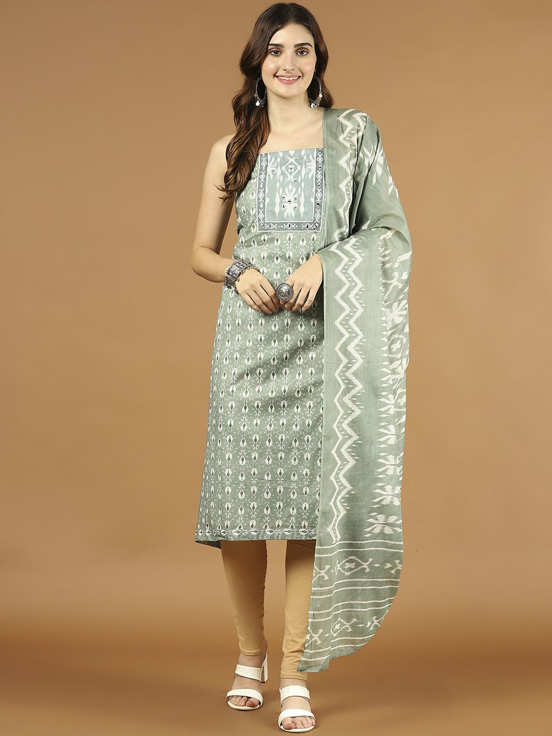 

Meena Bazaar Floral Printed Cotton Unstitched Dress Material, Green
