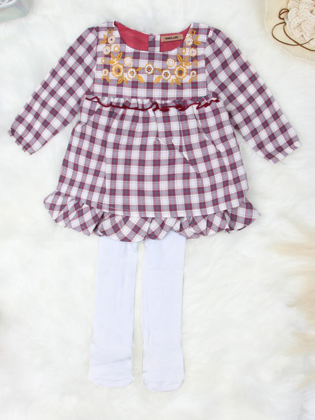 

INCLUD Floral Checked A-Line Dress, Multi