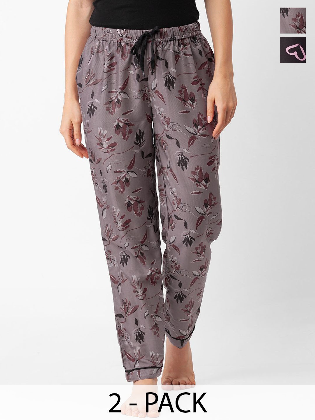

FashionRack Women Pack Of 2 Printed Mid-Rise Lounge Pants, Grey