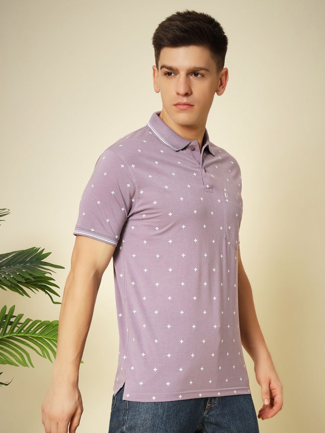 

UNIBERRY Men Printed Polo Collar T-shirt, Lavender