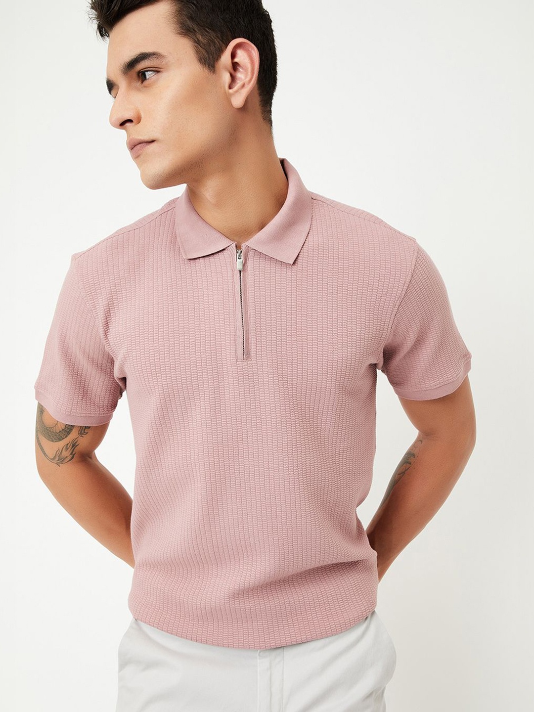 

max Men Polo Collar Pockets T-shirt, Pink