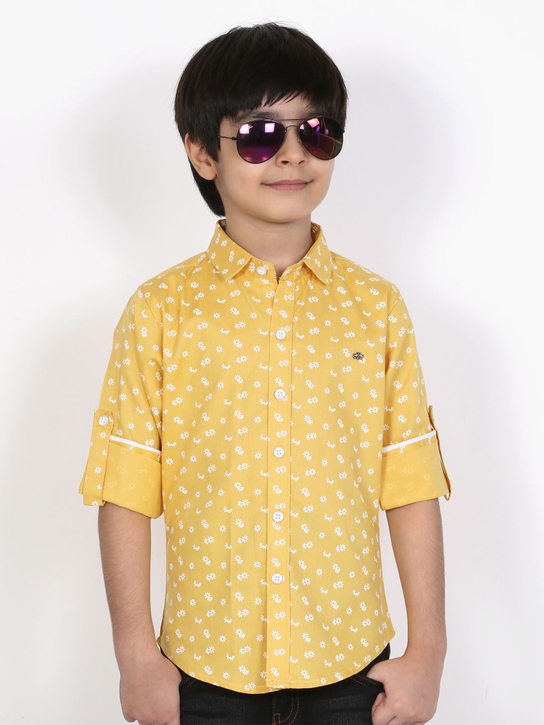 

MashUp Boys Classic Floral Opaque Printed Casual Shirt, Yellow