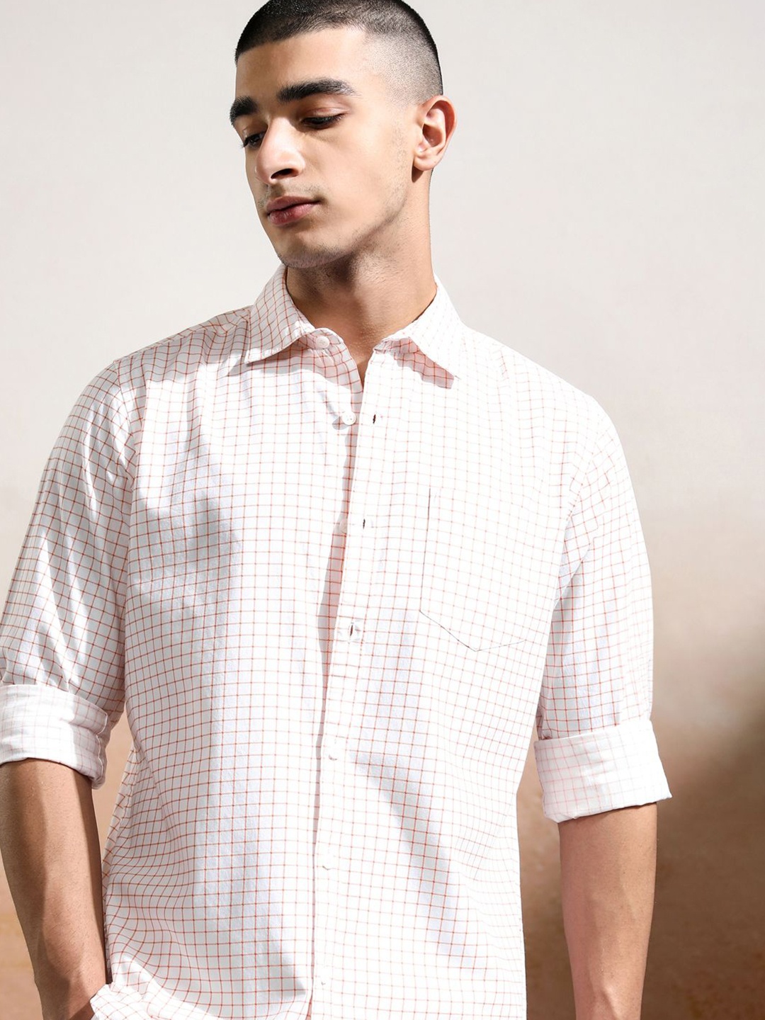

HIGHLANDER Men Slim Fit Opaque Checked Casual Shirt, White