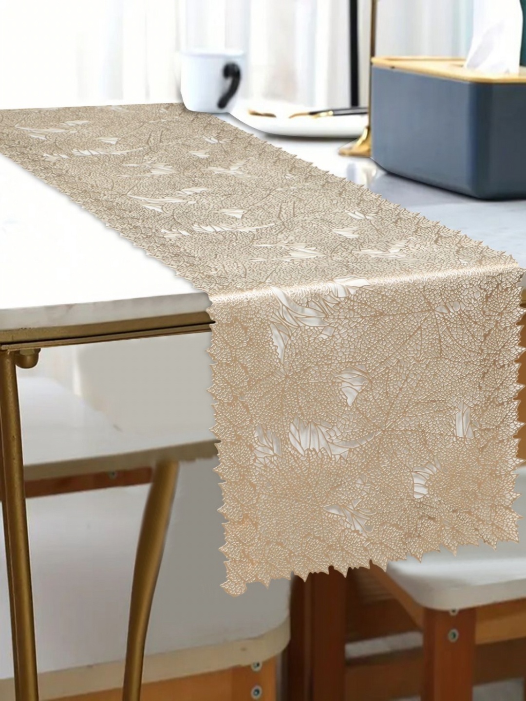 

Dakshya Industries Gold Toned Floral Water-Proof Table Runner