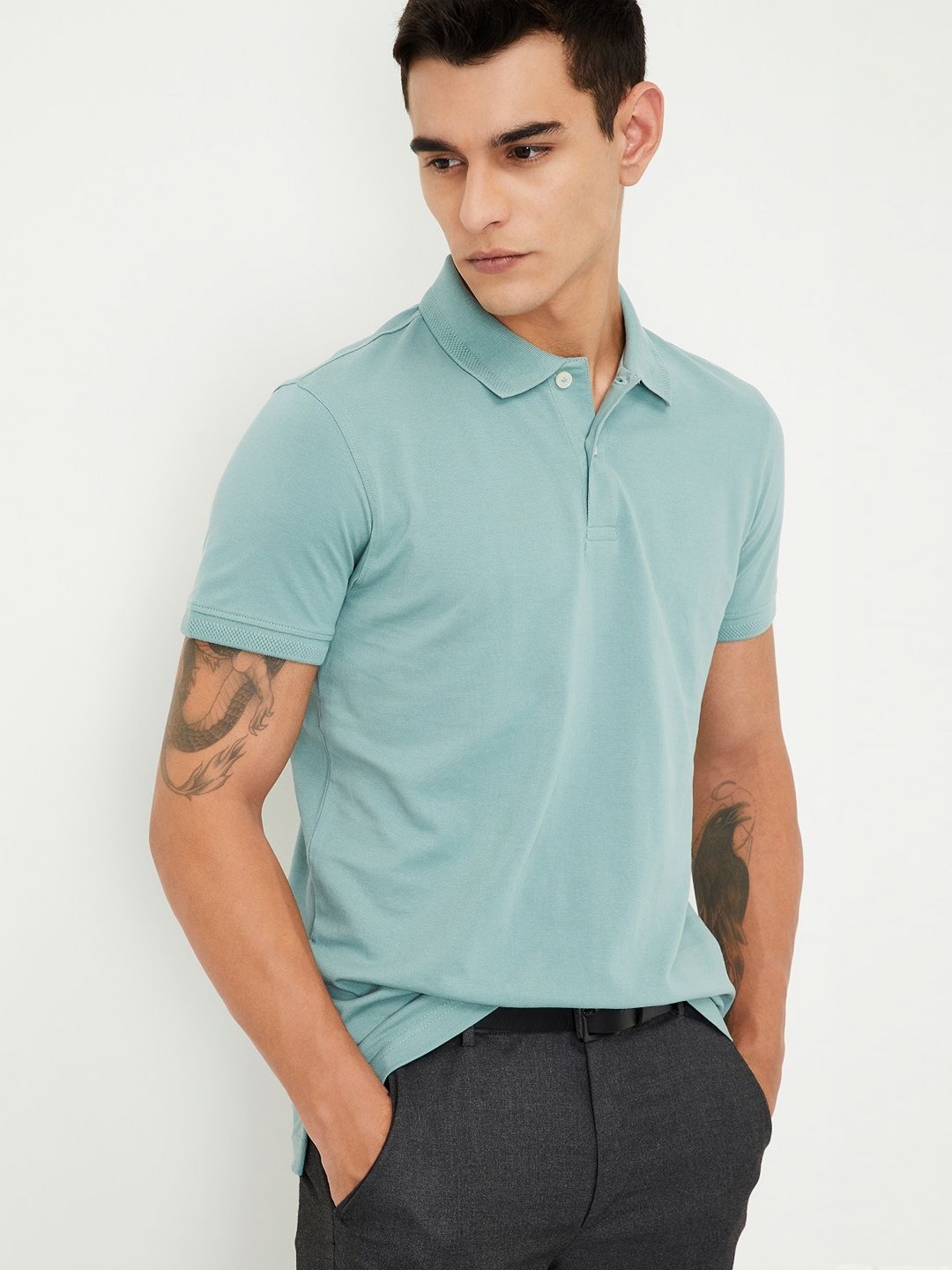 

max Men Polo Collar Pockets T-shirt, Green