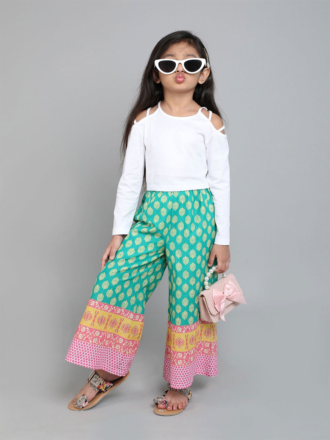

taffykids Girls Top with Palazzos, White