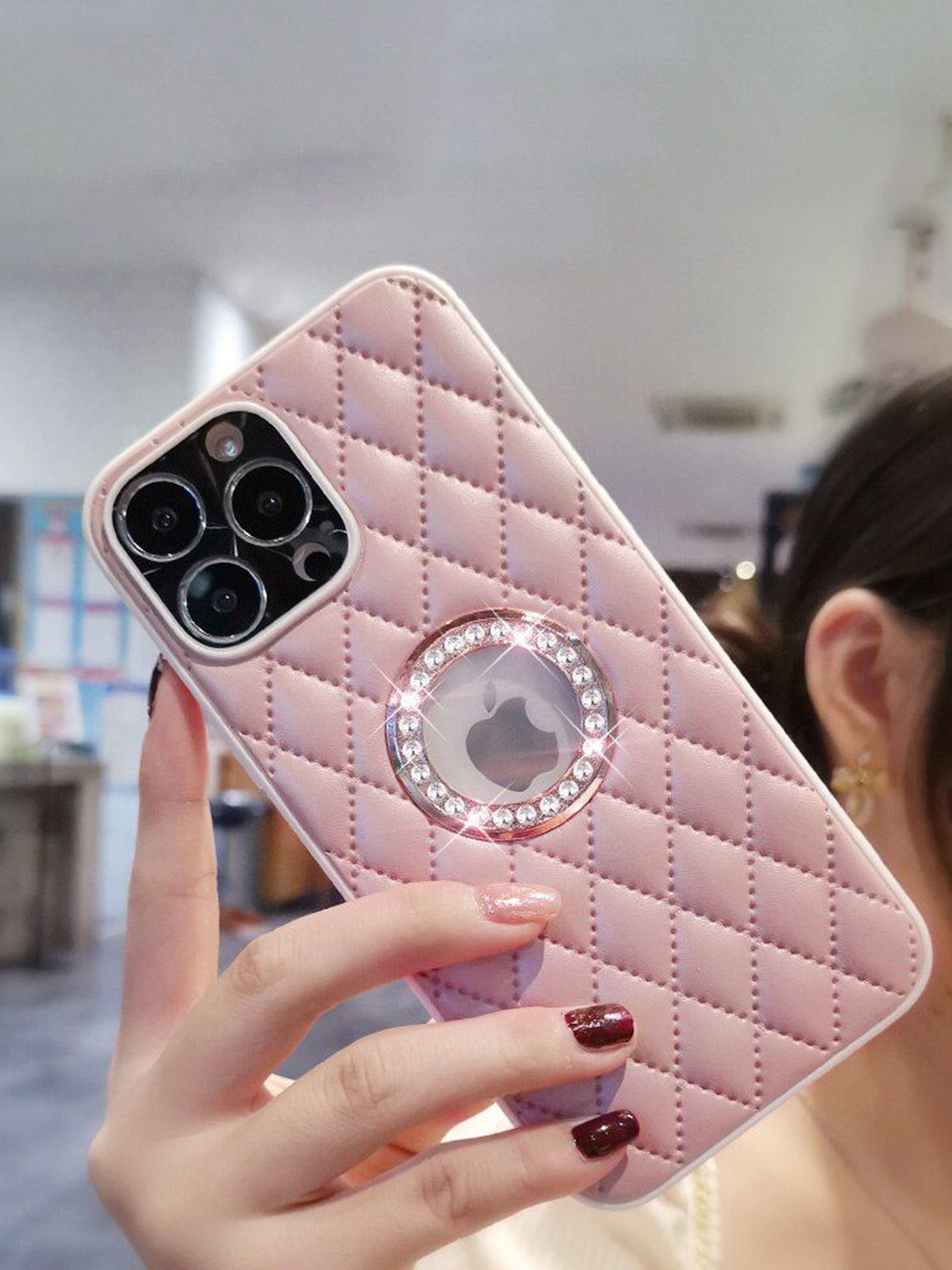 

Luxury Kase Geometric Printed iPhone 15 Pro Max Back Case Mobile Accessories, Pink