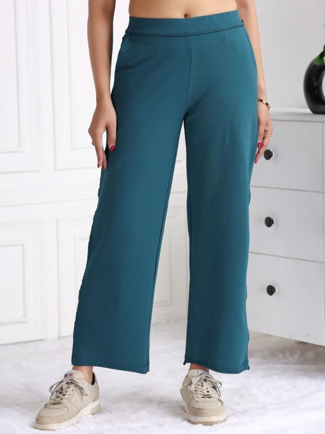 

Mlada Women Cotton Original All Day Wide Flare Easy Wash Bootcut Trouser, Teal