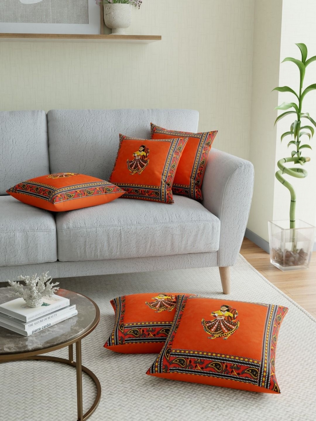 

JAIPUR FABRIC Orange Set of 3 Embroidered Square Cushion Covers