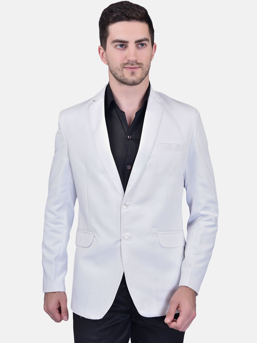

PRINTINDIA Notched Lapel Single Breasted Formal Blazer, White