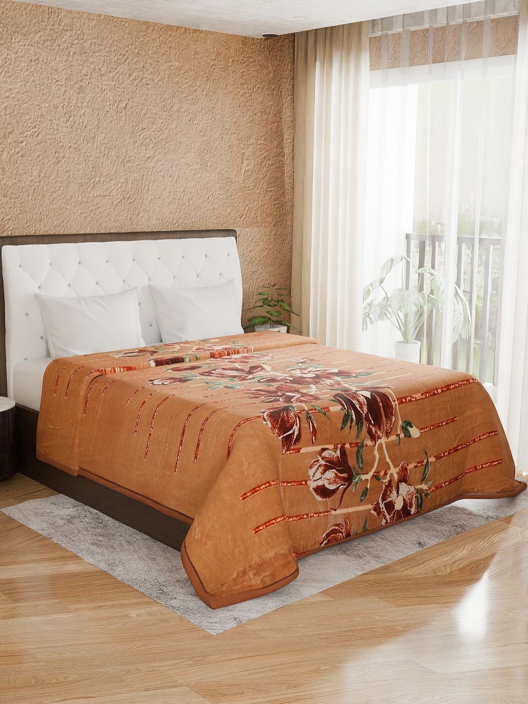 

Nivasam Orange & Red Floral Mink Heavy Winter Double Bed Blanket