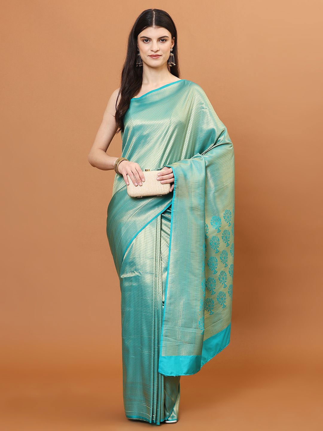 

Meena Bazaar Ethnic Motifs Woven Art Silk Saree With Unstitched Blouse Piece, Blue