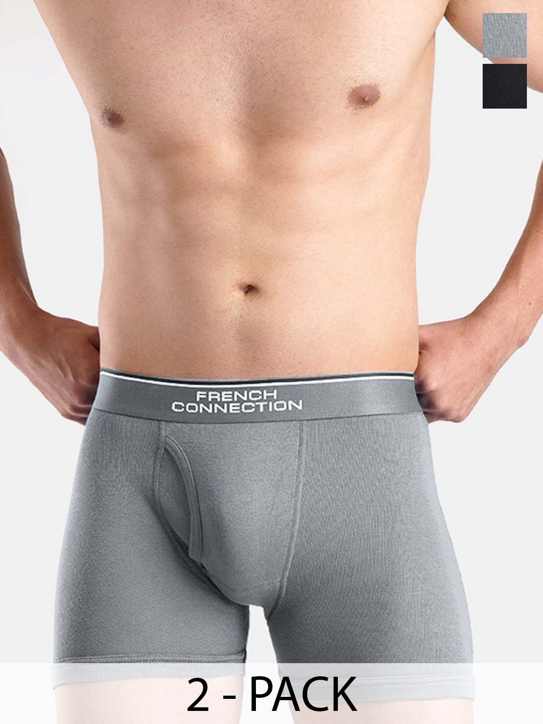 

French Connection Pack Of 2 Mid-Rise Long Trunks BARONSLEET|JET BLACKS, Grey