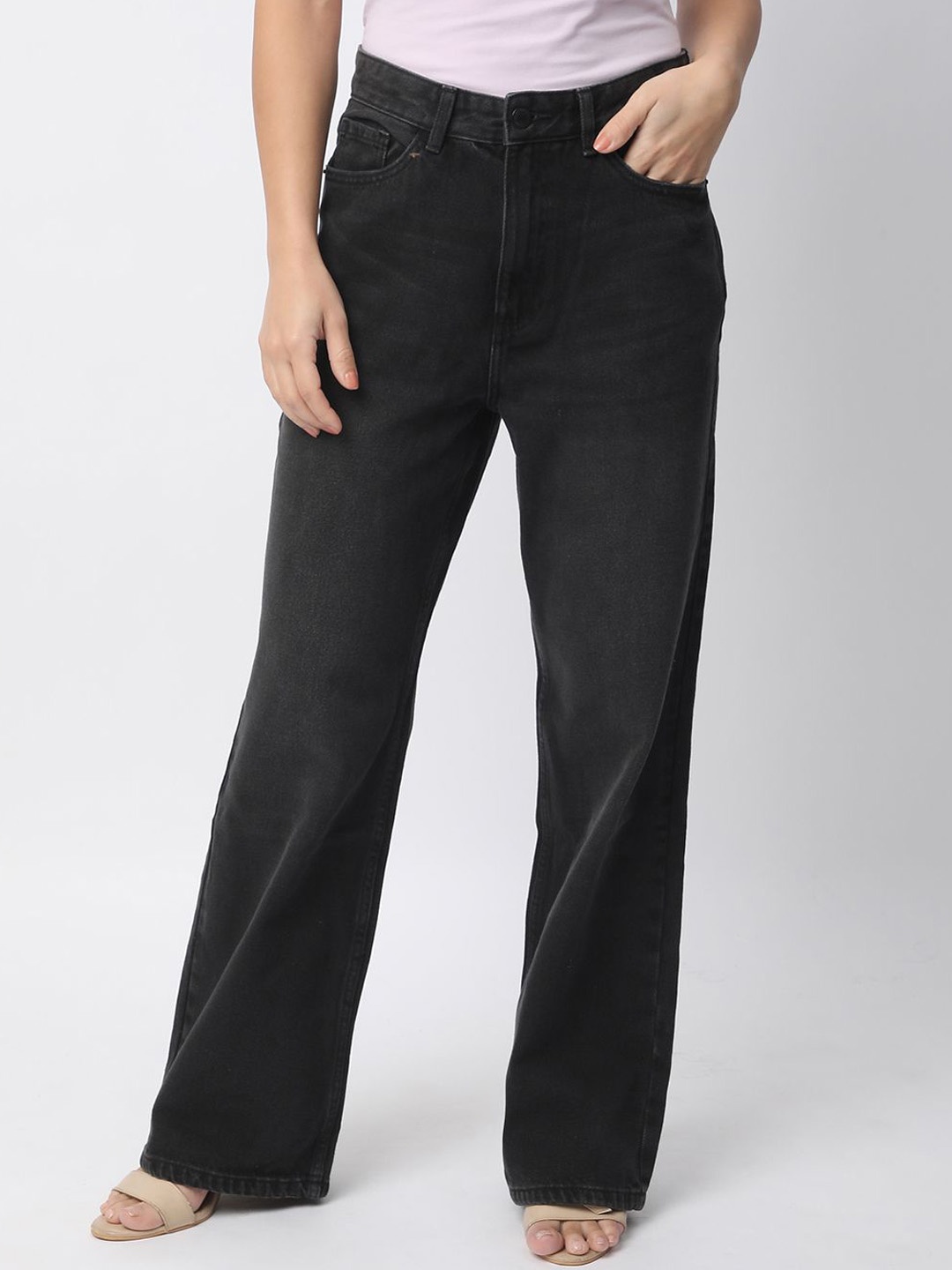 

R&B Women Wide Leg High-Rise Cotton Jeans, Black