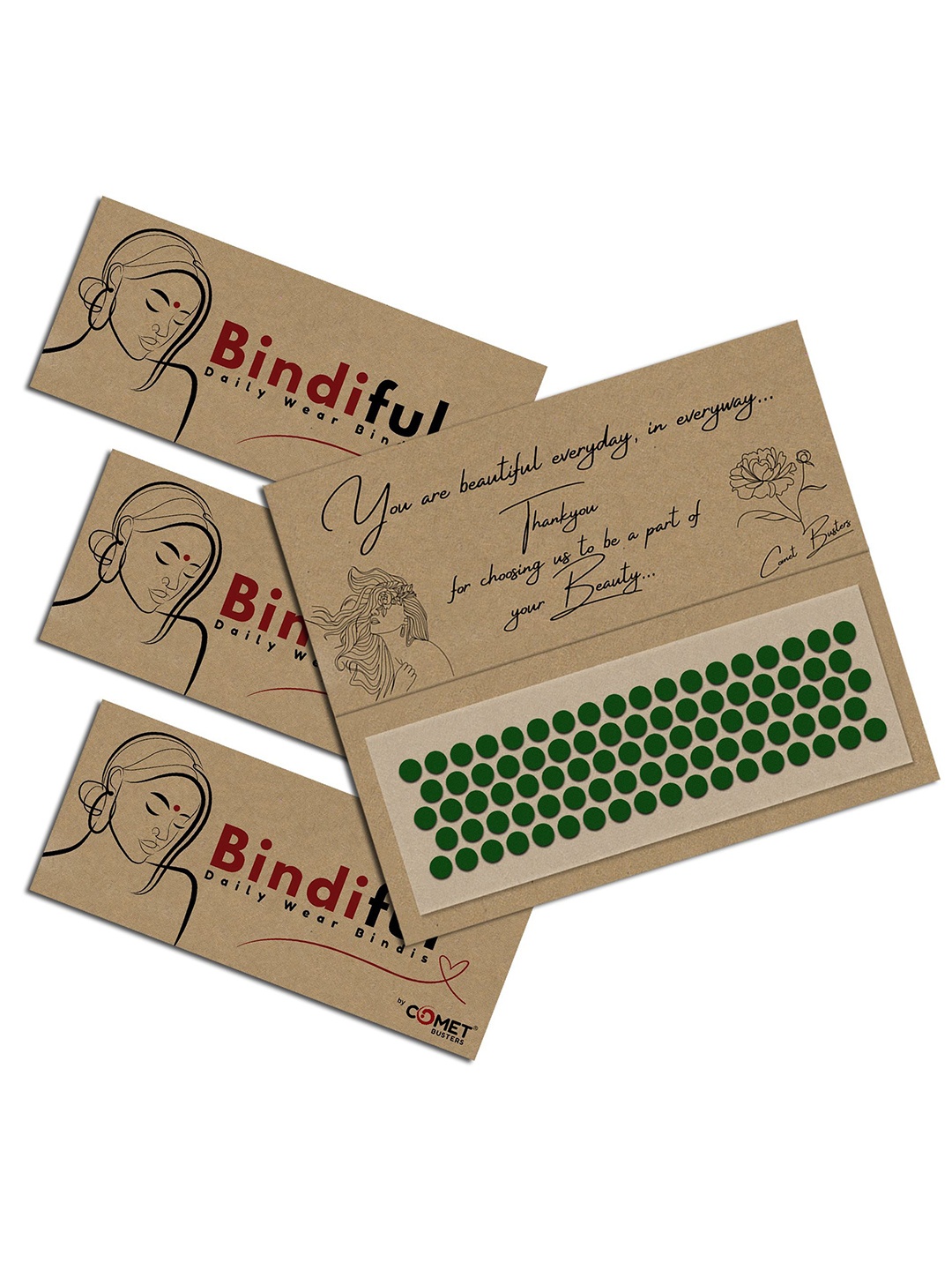 

Comet Busters Set Of 3 Bindiful Beautiful Traditional Designer Bindi - Dark Green