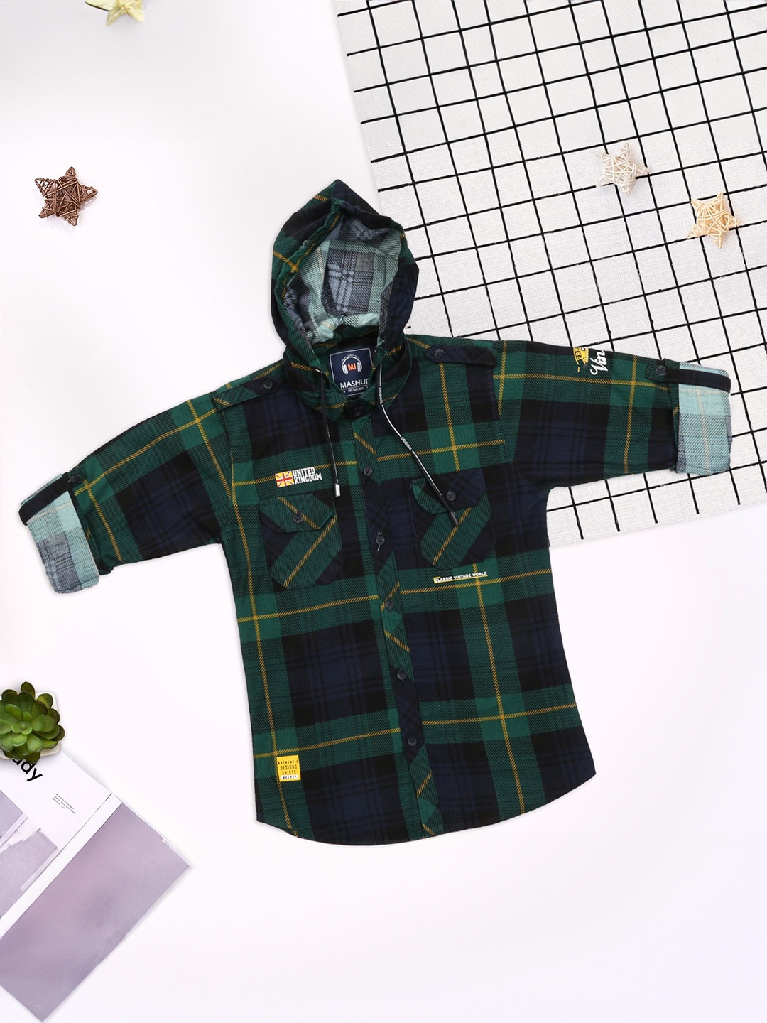 

MashUp Boys Classic Tartan Checks Opaque Checked Casual Shirt, Green