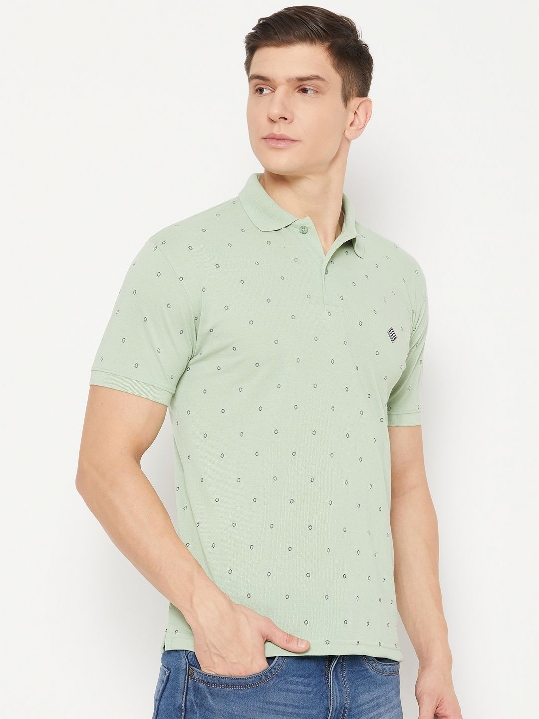 

UBX Men Printed Polo Collar Tropical T-shirt, Lime green