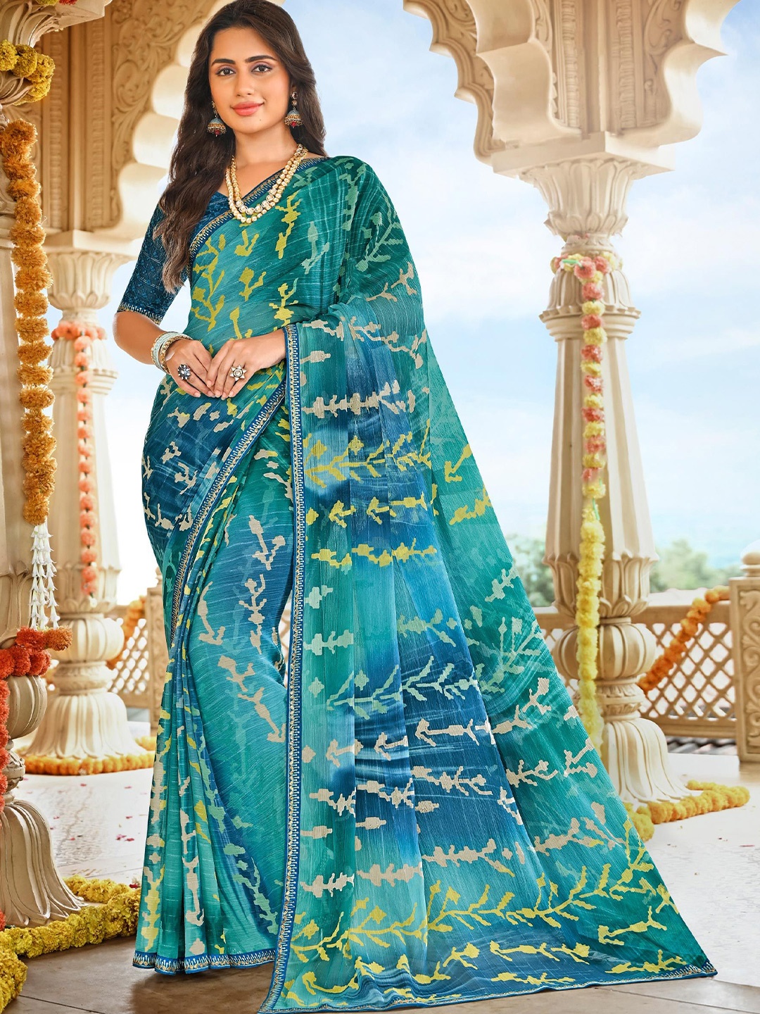 

Laxmipati Sequinned Poly Chiffon Saree, Blue