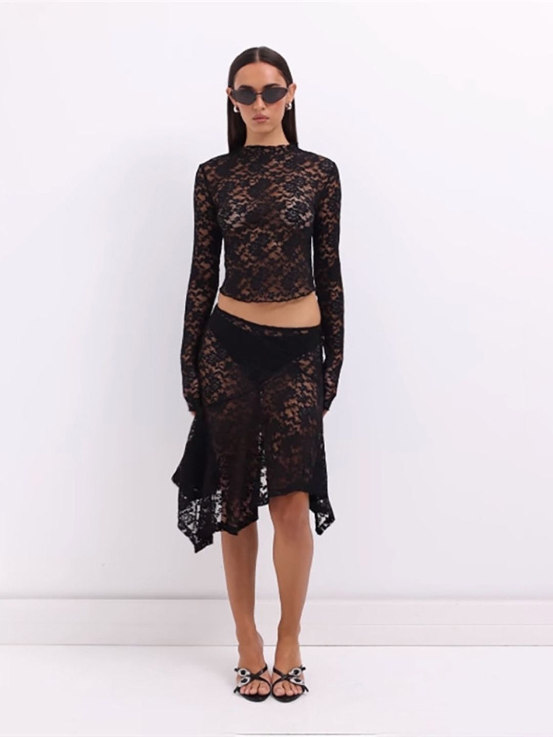 

HERE&NOW Self Design Top With Skirt, Black