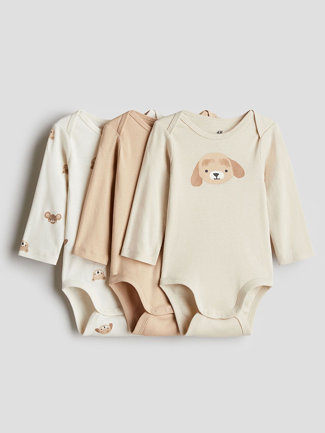

H&M 3-Pack Printed Jersey Bodysuits, Beige