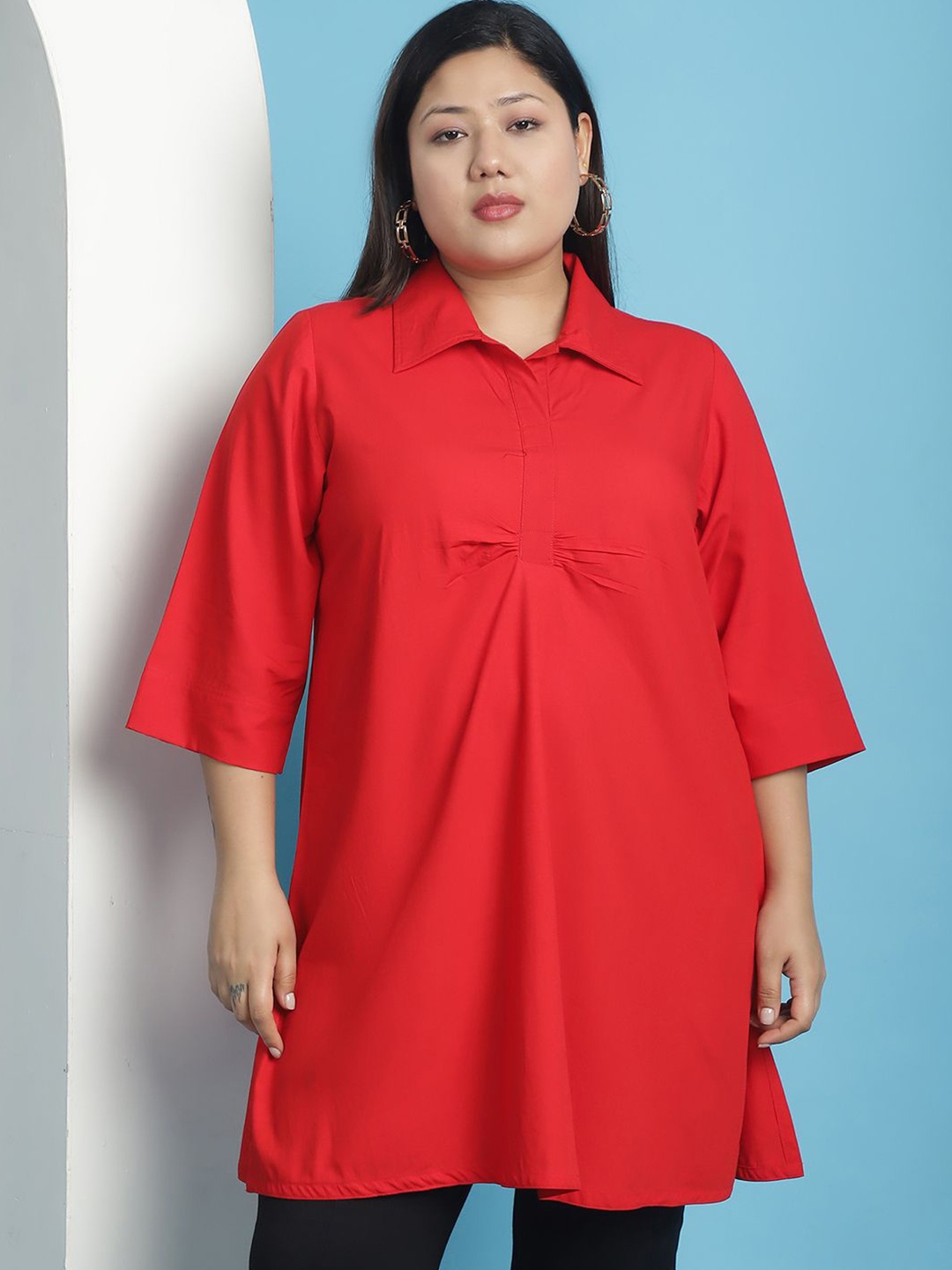

theRebelinme Shirt Style Longline Top, Red