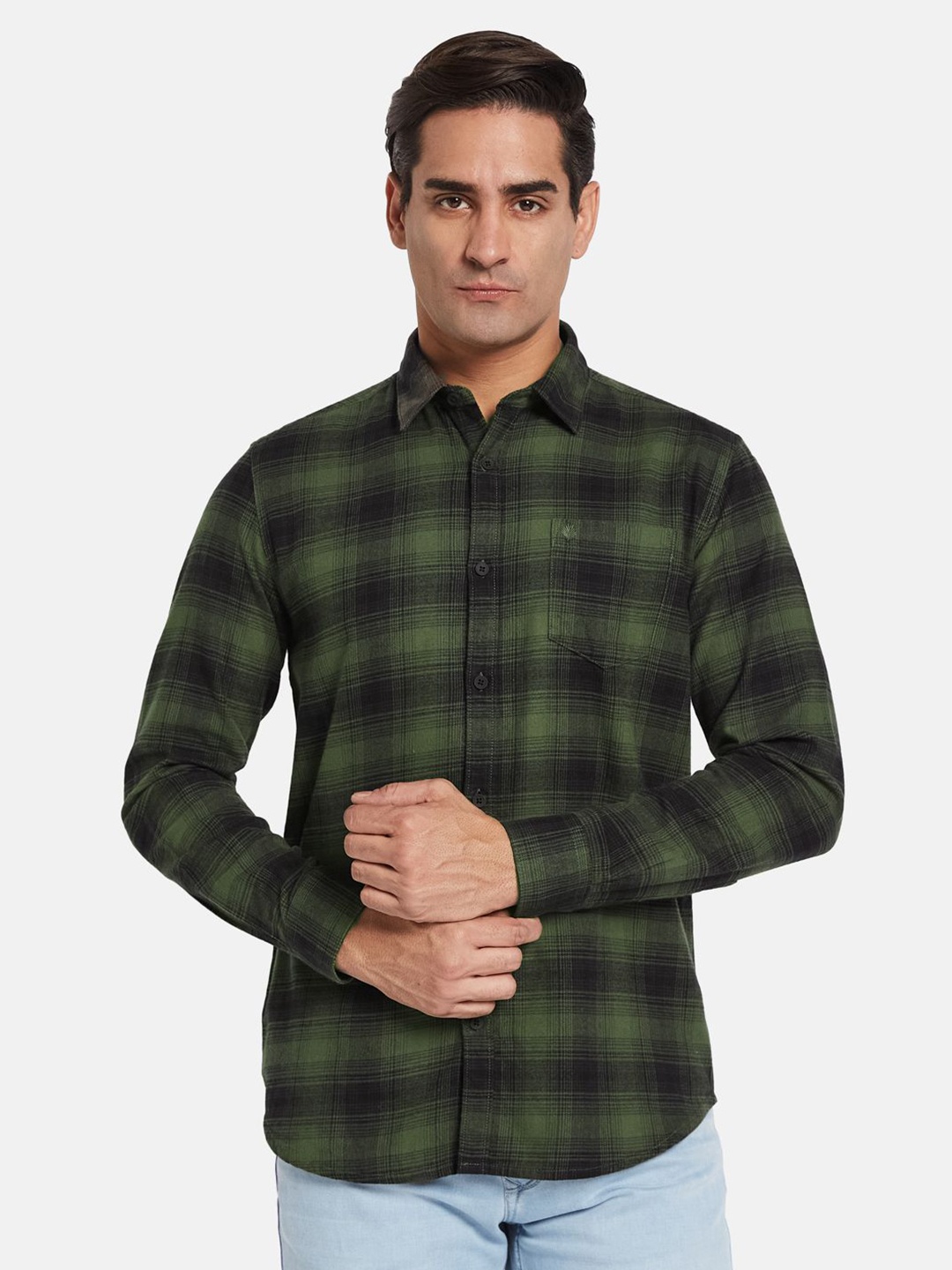 

METTLE Men Multi Stripes Opaque Striped Casual Shirt, Olive