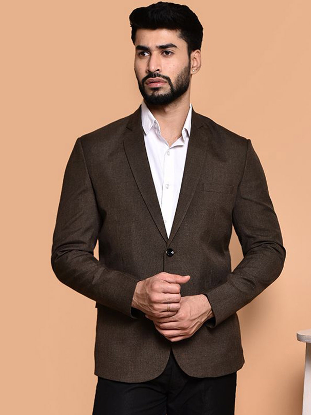 

PRINTINDIA Single-Breasted Casual Blazer, Brown